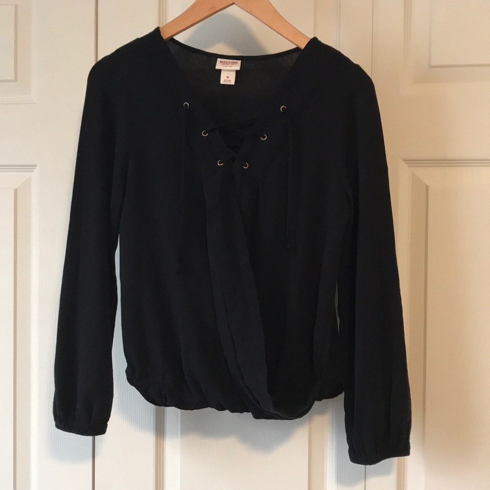 Black tie front blouse